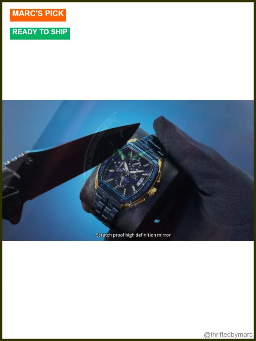 Men's Square Face Luxury Dress Chronograph Watch Stainless Steel Waterproof